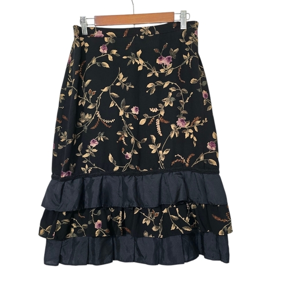 Vintage Floral Black Skirt with Ruffle Hem - Picture 2 of 6